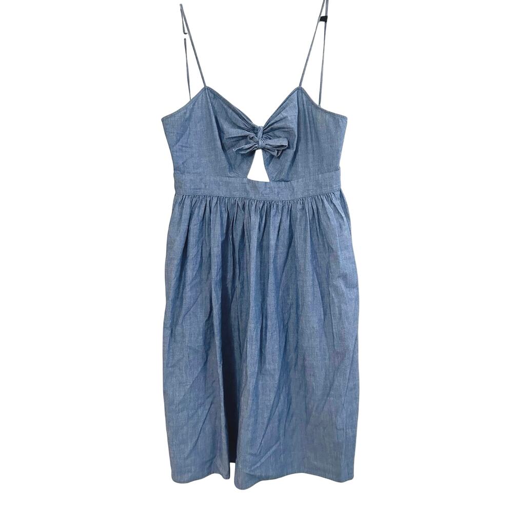 ZARA Denim Bow Tie-Front Cut-Out Strappy Midi Babydoll Dress - Sz Medium